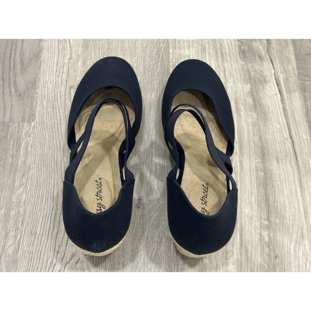 New! Easy Street Navy Espadrille Wedge Sandals size 11w